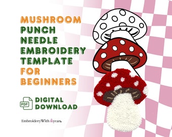Mushroom Punch Needle Coaster Pattern, Beginner Embroidery (PDF Pattern)