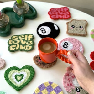Punch Needle Mug Rug, Handmade Textured Coaster for Mugs and Cups, Cozy Boho Home Decor