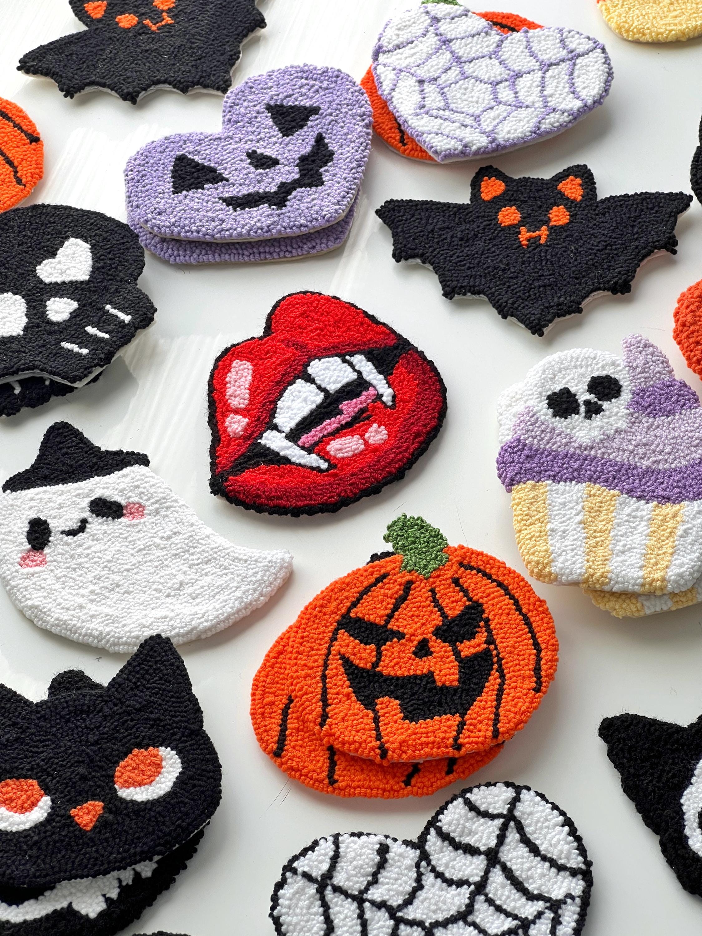 Punch Needle Halloween Coaster, Spooky Pumpkin Mug Rug - Etsy