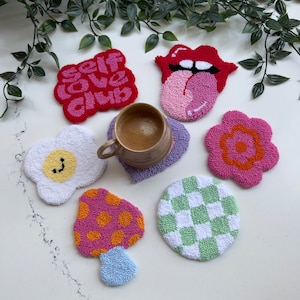 Punch Needle Coasters, Handmade Christmas Gift, Housewarming Gift, Pink Accessories for Women