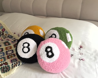 Hand Tufted Magic 8 Ball Pillow, Rustic Home Decor