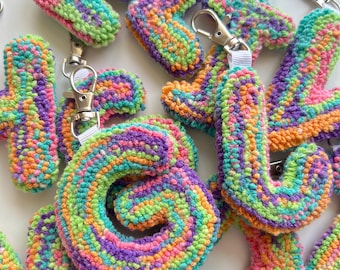 Personalized Gift, Letter Keychain, Custom Bag Charm Accessories, Punch Needle Keyring, Initial Keychain for Women