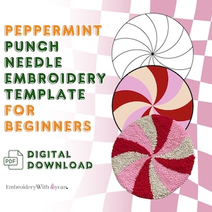 Punch Needle Coaster Christmas Template, Peppermint PDF Mug Rug Coaster, PDF Pattern, Embroidery Pattern PDF