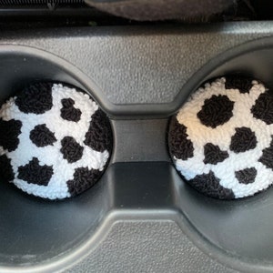 Set of 2 Cow Print Car Coaster, Christmas Gift, Pink Car Accessories for Women, New Car Gift, Gift for New Car