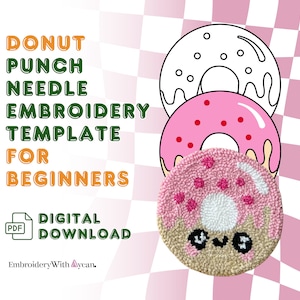 Donut Mug Rug Punch Needle Pattern, Beginner Embroidery (PDF Pattern)