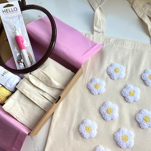 Daisy Tote Bag Punch Needle Kit, Beginner Embroidery (PDF Booklet)
