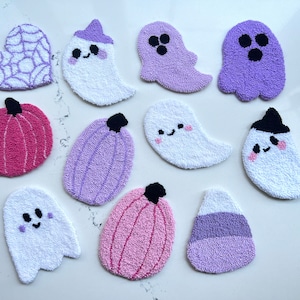 Spooky Pink Halloween Mug Rug Coasters, Spooky Punch Needle Coaster, Handmade Spooky Halloween Gift, Halloween Ghost Coaster