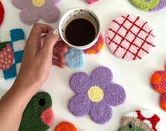 Punch Needle Coasters, Tufted Mug Rug Coaster, Housewarming Gift, Handmade New Home Gift