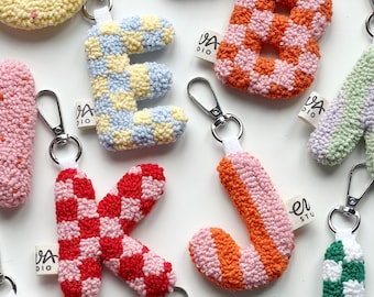Personalized Punch Needle Initial Keychain, Custom Bag Charm