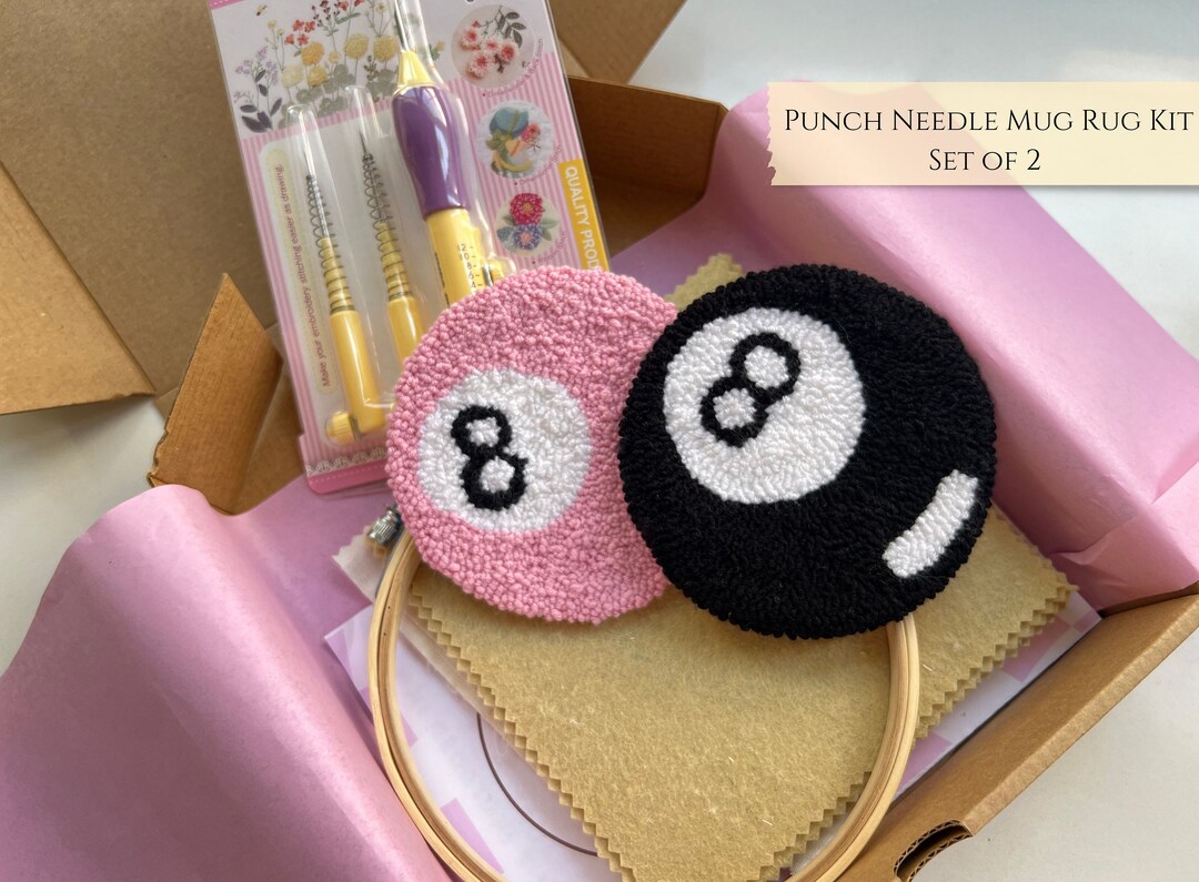Magic 8 Ball Punch Needle Kit, Beginner DIY Mug Rug Coaster (set of 2 ...