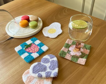 Custom Punch Needle Coaster, Handmade Mini Rug, Cow Print