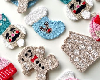 Handmade Pink Christmas Punch Needle Coasters, Holiday Gift