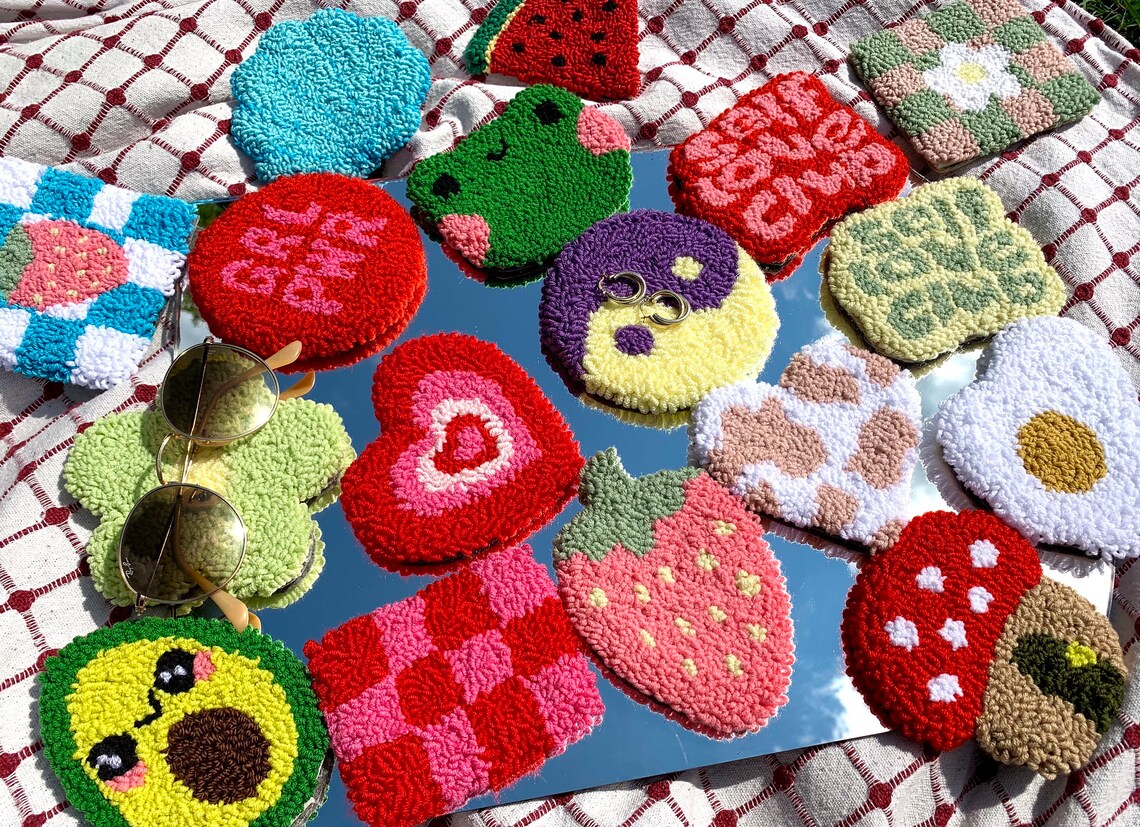 Punch Needle Coaster Handmade Mug Rug Drink Coasters Etsy