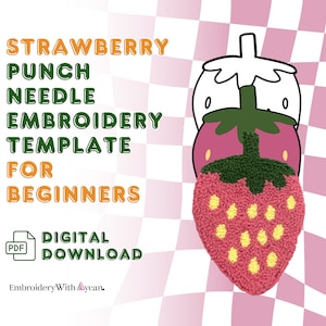 Punch Needle Strawberry PDF Digital Pattern, Mug Rug Coaster Pattern, PDF Pattern