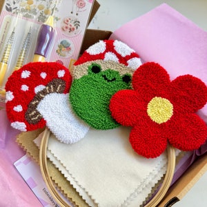 Christmas Gift, Diy Punch Needle Kit, Mug Rug Coaster, Beginner Level Punch Needle Kit, Embroidery Hoop Art