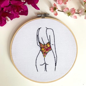 Floral Bikini Girl Embroidery Full Kit, Embroidery Kit for Beginner, Gift for Craft Lovers, Beginner Needlepoint Kit, Body Positivity