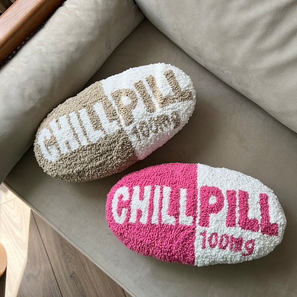 Chill Pill Pink Tufted Pillow, Pink Accessories for Women, Tufted Pillow, Housewarming Gift, Authentic Unique Gift, Rustic Home Decoration