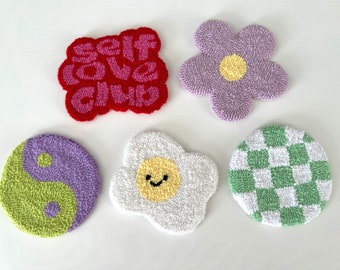 Tufted Mug Rug Coaster, Handmade Punch Needle Coaster, Housewarming Gift