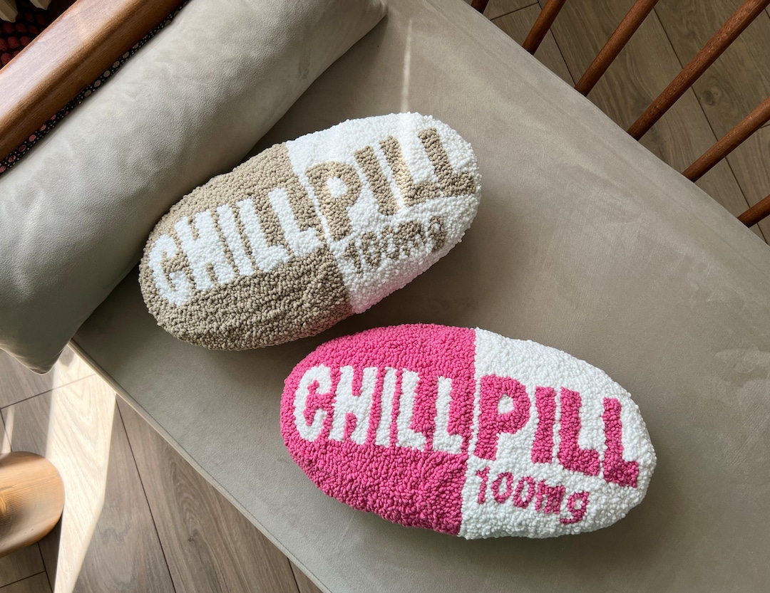 Chill Pill Tufted Pillow, Pink Accessories for Women, Tufted