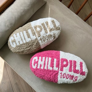 Chill Pill Tufted Pillow, Pink Accessories for Women, Tufted Pillow, Housewarming Gift, Authentic Unique Gift, Rustic Home Decoration