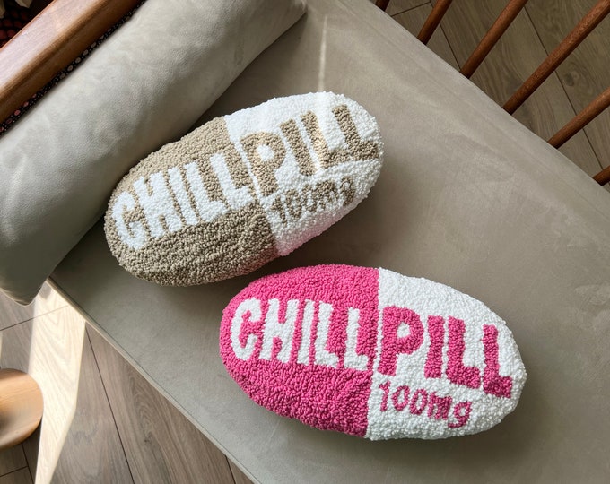 Chill Pill Tufted Pillow, Pink Accessories for Women, Tufted Pillow, Housewarming Gift, Authentic Unique Gift, Rustic Home Decoration