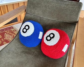 Hand Tufted Magic 8 Ball Pillow, Rustic Home Decor, 11 inch