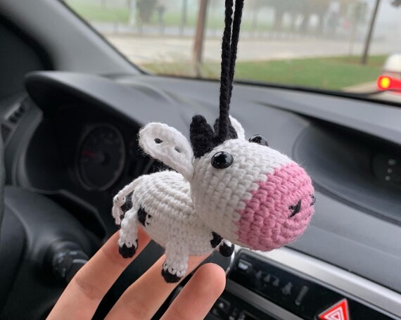 Dancing Piggy Car Hanging Accessory, Crochet Animals Rear View