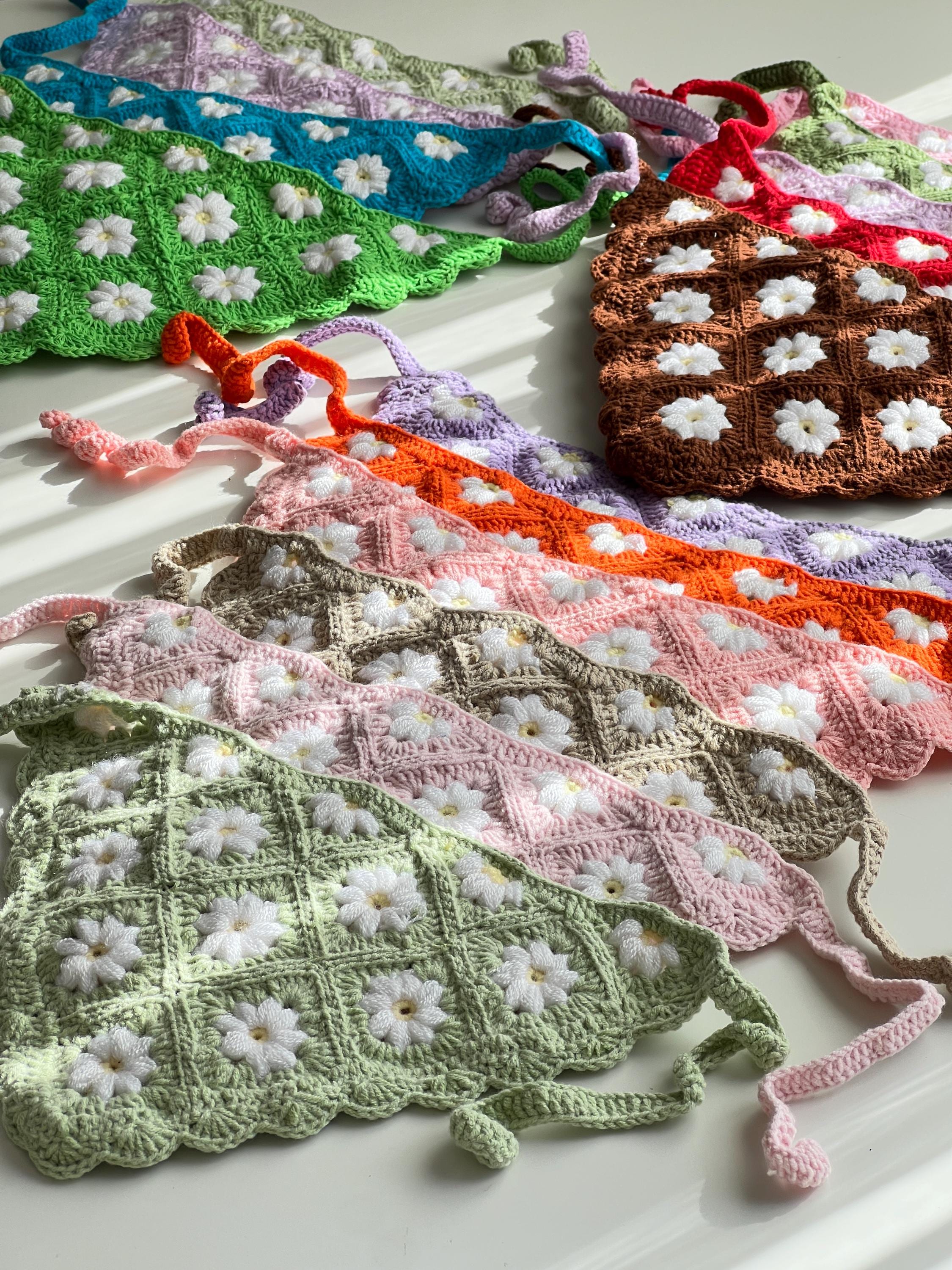 Handmade Crochet Daisy Bandana: Floral Granny Square 