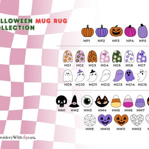 Spooky Pink Halloween Mug Rug, Pumpkin Punch Needle Coaster, Handmade Spooky Halloween Gift, Halloween Ghost Coaster zdjęcie 2