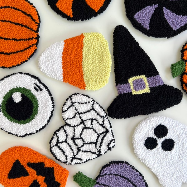 Handmade Punch Needle Halloween Coasters, Spooky Decor Gift