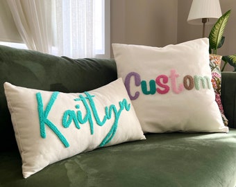 Custom Hand Embroidery Pillow, Personalized Punch Needle Pillow, First Birthday Gift, Bedroom Decor, Personalized Gift