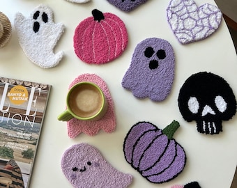 Handmade Punch Needle Halloween Coaster, Spooky Ghost Decor