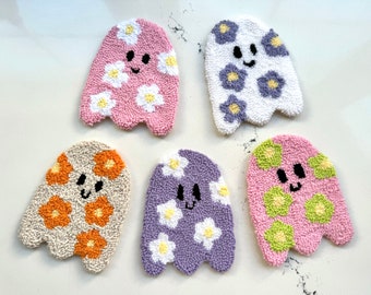 Handmade Ghost Punch Needle Coaster, Spooky Halloween Decor
