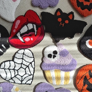 Spooky Halloween Mug Rug, Pumpkin Punch Needle Coaster, Handmade Spooky Halloween Gift, Halloween Ghost Coaster