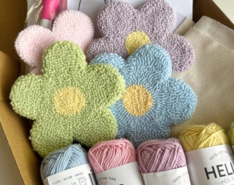 Blumen-Tasse, Teppich, Untersetzer, Set, Kit für Anfänger, Stanznadel, Stickerei (4er-Set)