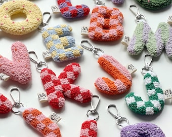 Personalized Gift: Initial Bag Charm, Handmade Punch Needle Keychain