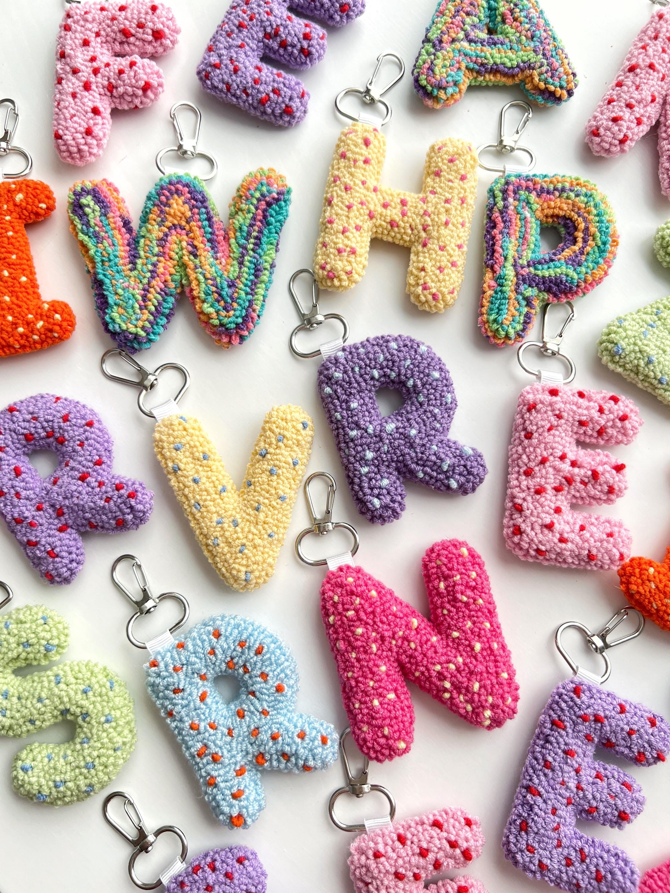 Initial Keychain, Custom Bag Charm Accessories, Punch Needle Keyring, Letter Keychain for Women, Car Accessories