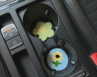 Juego de 2 posavasos para coche con diseño de aguja perforadora: estilo Y2K, decoración de girasol para coche.