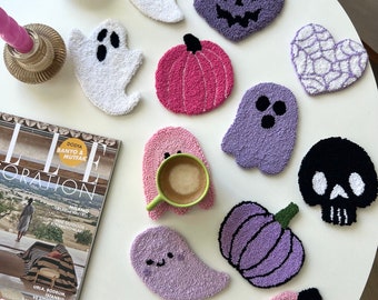 Punch Needle Halloween Coaster, Spooky Mug Rug, Handmade Halloween Gift