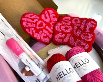 DIY Punch Needle Coaster Kit, Self Love Club, Beginner Embroidery
