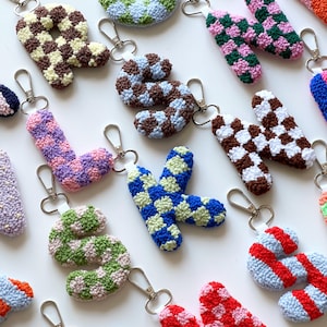 Personalized Initial Keychain, Custom Bag Charm, Punch Needle Art