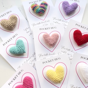 Jeton câlin en forme de coeur au crochet, cadeau fait main, cadeau câlin au crochet, cadeau tu m'as manqué, premier jour d'école