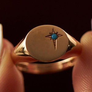 14K gouden poolring ring - zegelringen voor dames - ring goud dames - gepersonaliseerde cadeaus voor haar