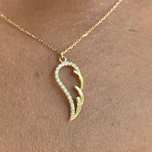 14k Solid Gold Angel Wing Necklace, Guardian Angel Wing, Religious Jewelry, Angel Wing Lover Gift.