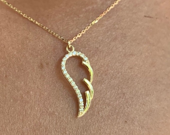 Collar de alas de ángel de oro macizo de 14 k, ala de ángel de la guarda, joyería religiosa, regalo para amantes de las alas de ángel.