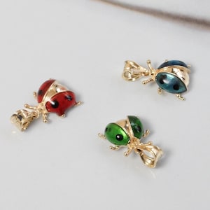 Collar de mariquita de oro macizo de 14 quilates y 18 quilates para mujer, amuleto de buena suerte, delicado colgante de mariquita, lindo amuleto de insecto, collar de animales para mujer