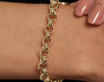14k Solid Gold Chain Link Bracelet: Women's Curb Bracelet