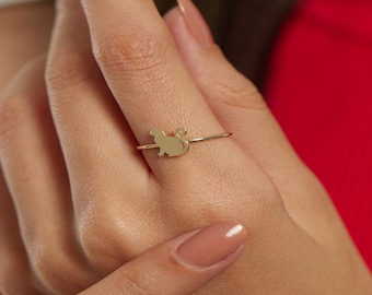 Anillo de gato de oro sólido de 14K para mujer, banda de gato delicada, anillo de animal minimalista, anillo de gato pequeño, anillo de regalo de amante, anillo de gato de ajuste, anillo elegante