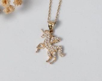 Solid Gold Unicorn Necklace: 14K 18K Gold Magic Charm