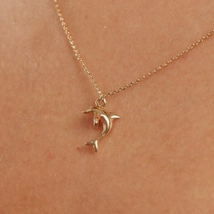 14k Solid Gold Dolphin Necklace for Women, Animal Lover Gift, Beach Jewelry, Layering Necklace, Girlfriend Gift, Ocean Dolphin Necklace